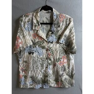 Tapestry Floral Print Button‎ Up Women's Extra Large Shirt Short Sleeve